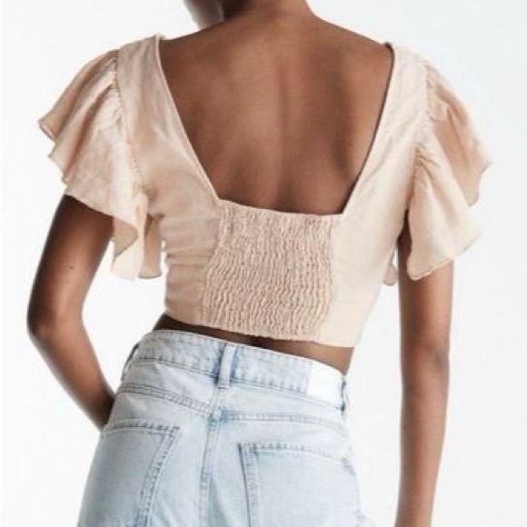ZARA Boho Linen Ruffle Sleeve Crop Top S - Picture 14 of 15